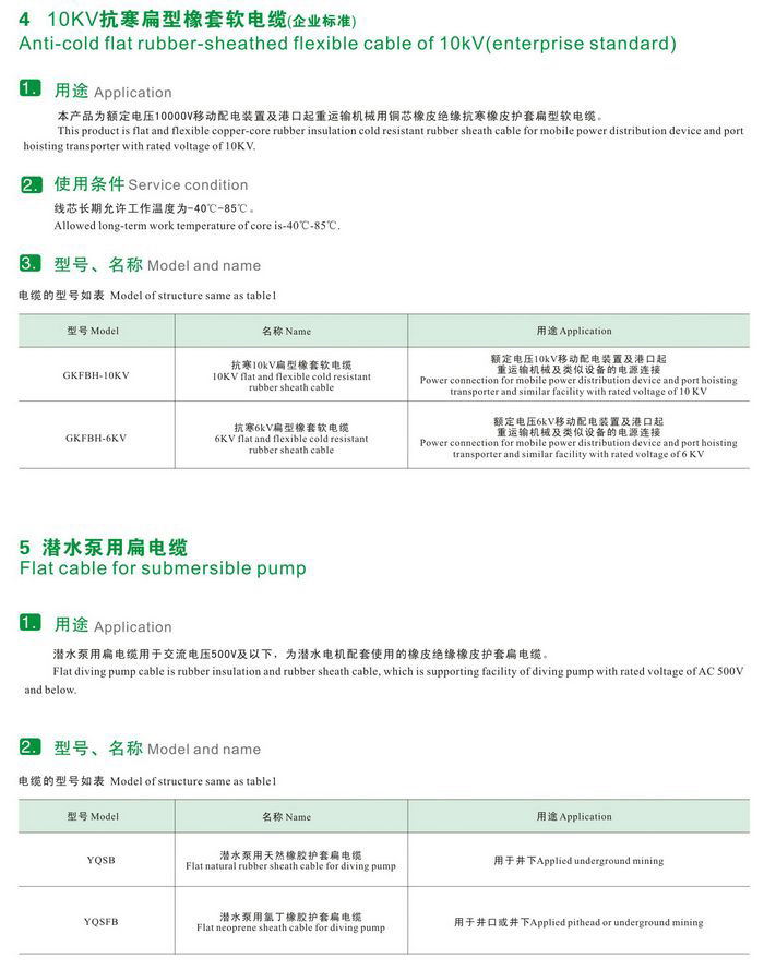 GKFB-6/10KV CEFBG YQSB低壓、控制、潛水泵及10kv抗寒、港口用扁型橡套軟電纜